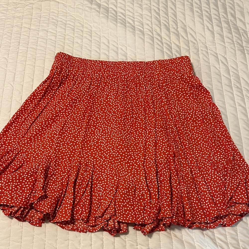 LOFT Red and White Polka Dot Skater Skirt